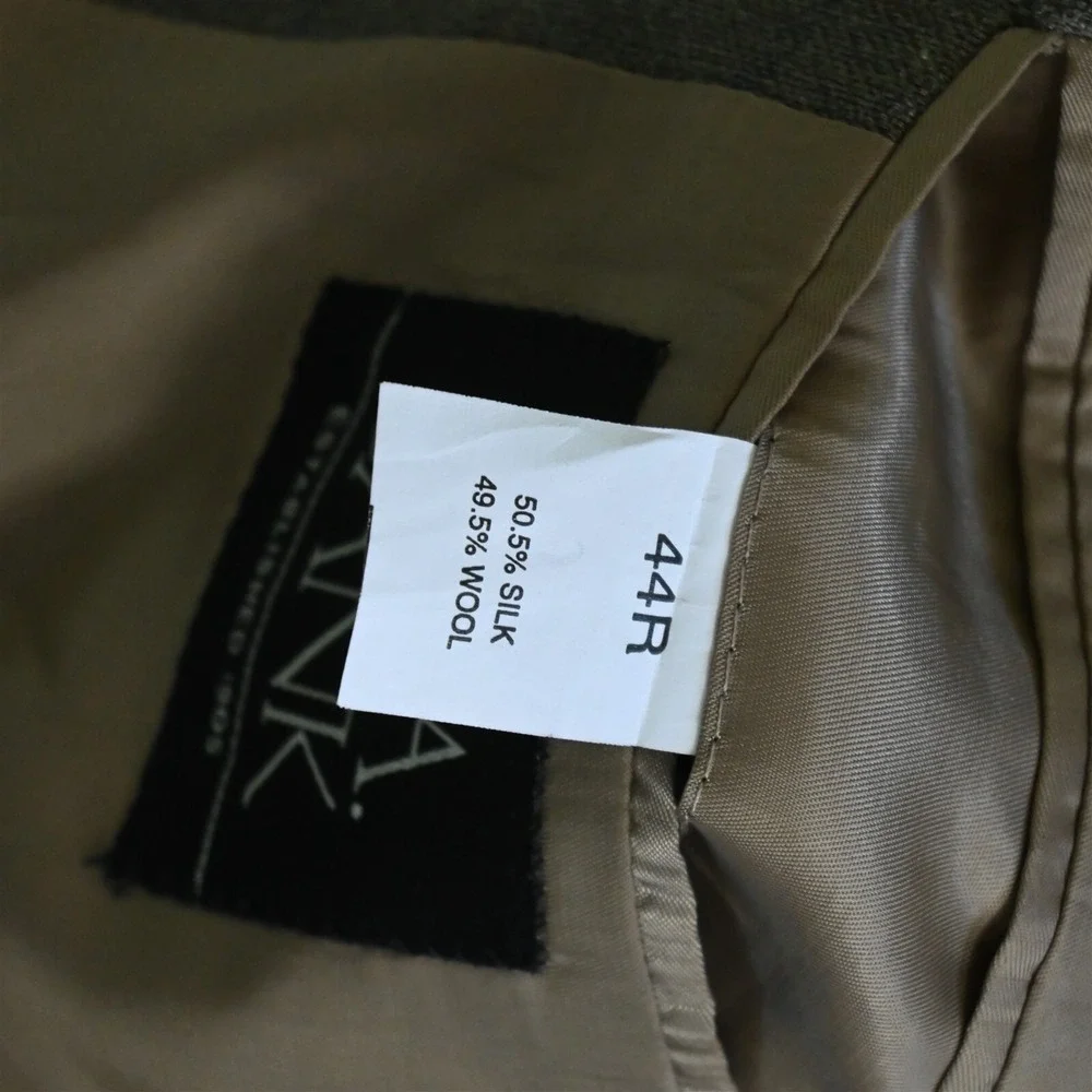 Jos A Bank 44R Green Windowpane Check‎ Silk Wool Blazer Jacket Sport Coat